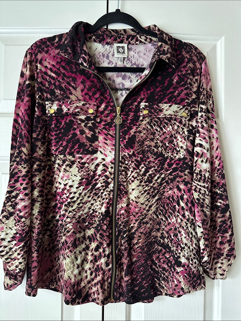 Anne Klein Pink and Black Patterned Zip-Front